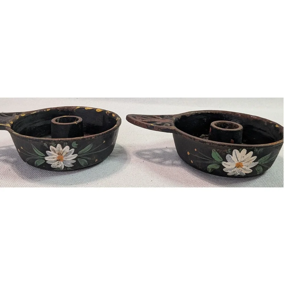 John Wright Candle Holder Set Unisex OS Black Fair Cast Iron Floral Bird Vintage
